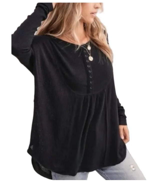 Black Leo Henley Waffle Knit - Image 3