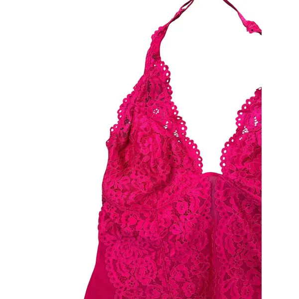 b.tempt'd by Wacoal‎ Hot Pink Mesh Lace Thong Halter Bodysuit Size Large Sexy - Image 4