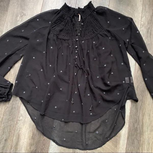 Free People Ready to Run Chiffon Boho Top Sheer Black Size XS - Image 6