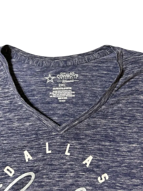 National Football League Dallas Cowboys 2XL Gray Heather Long Sleeve V-Neck Graphic Tee Shirt Top - Image 2