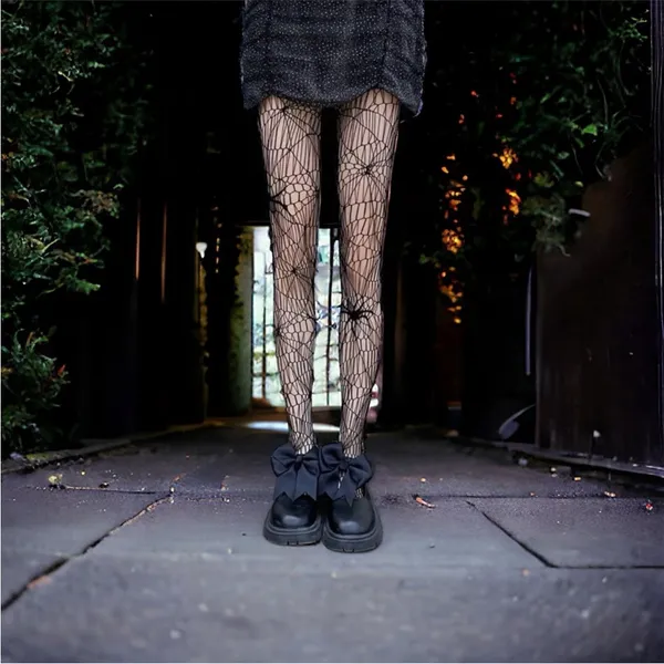 Gothic Spider Jacquard Pantyhose, Gothic Hollow Out‎ Sheer Tights One Size - Image 2