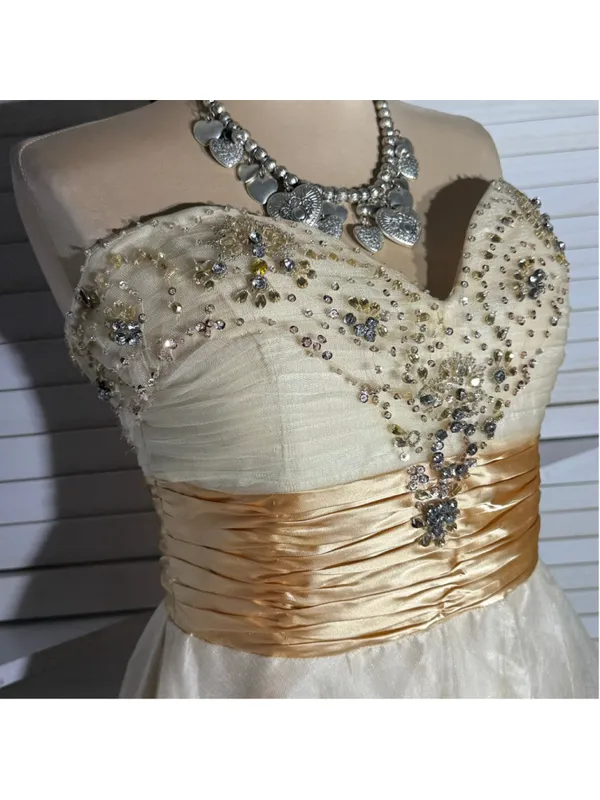 MayQueen Couture mesh mini dress gold beaded strapless fairy princess homecoming - Image 10