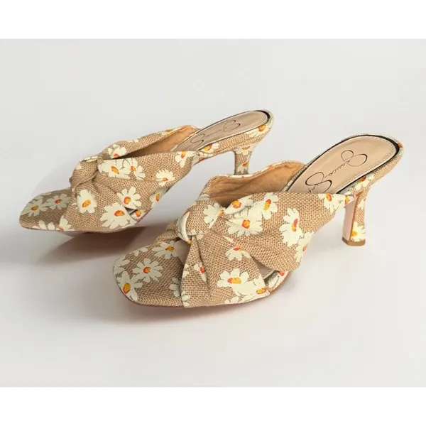 Jessica Simpson Size 8 Floral Bow Mule Heels Square Toe Daisy Shoes Women's - Image 4
