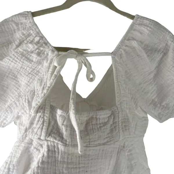 Miami Women's Size Medium White Gauze Cottage Beach Cropped‎ Babydoll Top - Image 4