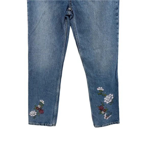 Reformation Cynthia High Rise Straight Jeans Fauna Floral Embroidered Size 28 - Image 6
