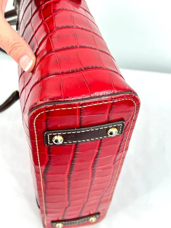 Dooney & Bourke Croco Embossed Red Leather Lexington Shopper Tote Shoulder Bag - Image 9