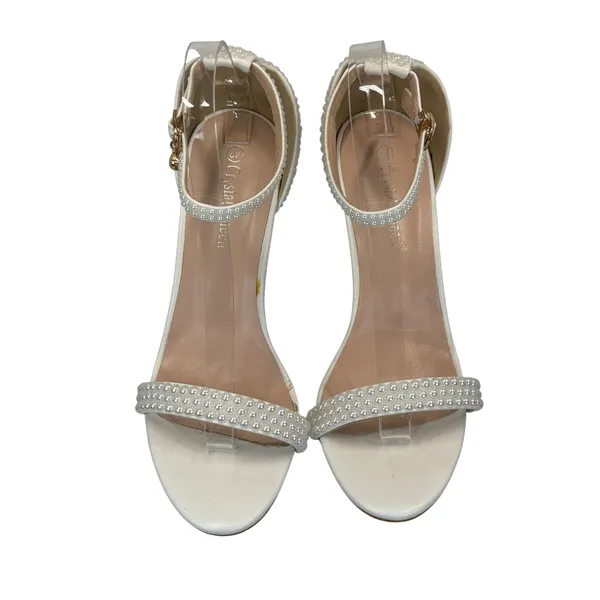 Crystal Queen Pearl Bridal‎ Heels EU 42 US 11 White Ankle Strap Wedding Sandals - Image 9
