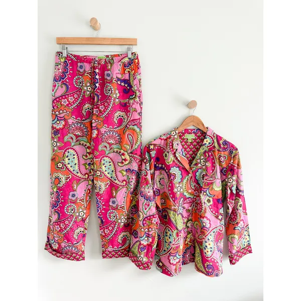 Vera Bradley | 2-Piece Cotton Pajama Set Pink Paisley Button Up | Sz S - Image 2