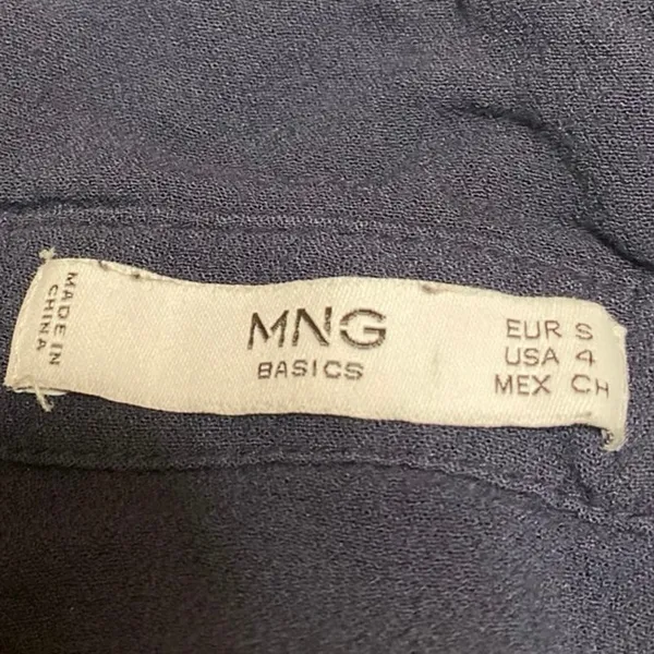 MNG Mango Women's Navy Blue Short Cap Sleeve V Neck Button Up Shirt Top Size 4 - Image 3