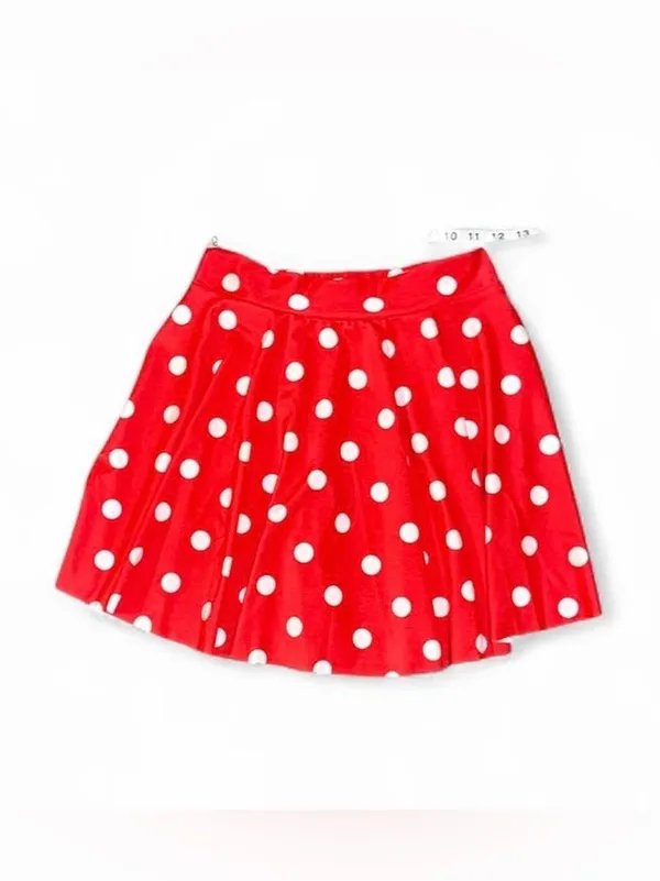 Vintage Orange Red A-Line Skirt with White Polka Dots and Elastic Waistband - Image 5