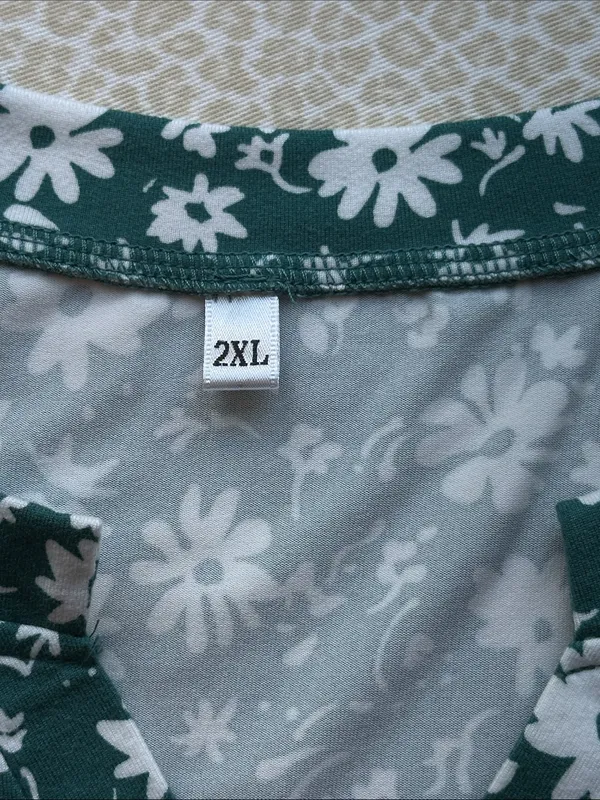 Green Floral Maxi Dress with White Daisy Floral Print Pockets size 2XL - Image 7