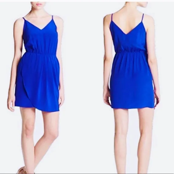 Amanda Uprichard Blue Silk Faux wrap Dress S - Image 2