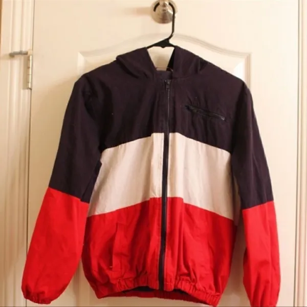 Brandy Melville Red White and Blue Colorblock Zip Up Jacket Women’s Medium - Image 3
