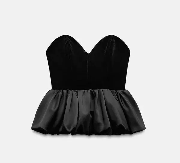 Zara top Black Strapless Peplum Corset ruffle voluminous party cocktail - Image 9
