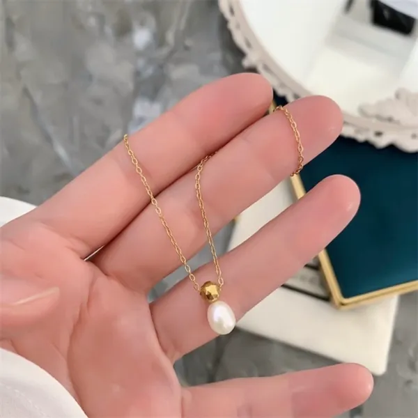 18K Gold Plated White Pearl Pendant Necklace for Women, Pearl Necklace - Image 3