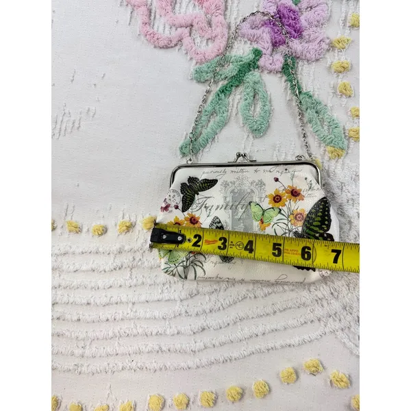 Vintage Style Butterfly‎ Floral Kiss Lock Frame Bag Cream Crossbody Chain Strap - Image 4