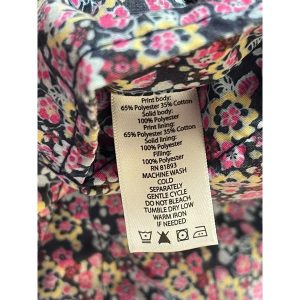Denim & Company M Quilted Blue Floral Print Puffy Vest Pocketed Snap Button - Image 6