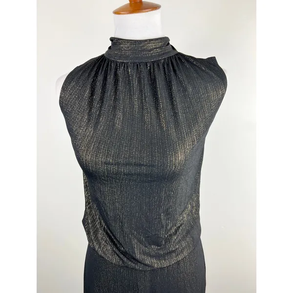 Veronica M Black‎ Gold Lurex Sparkle Mock Neck Backless Draped Cocktail Dress XS - Image 12
