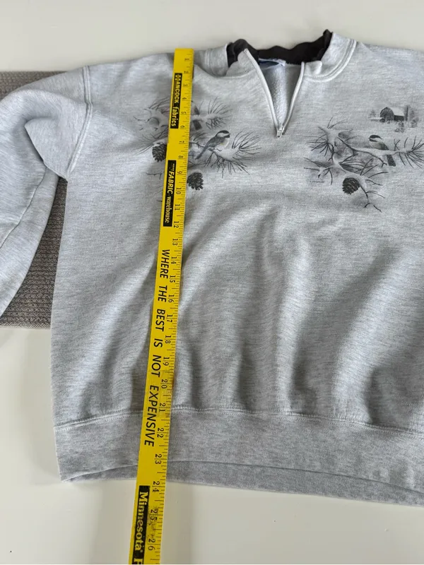 Vintage Cottagecore Gray Chickadee Birds Pullover Sweatshirt Sz Medium - Image 6