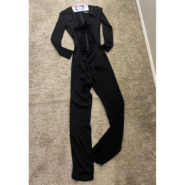 $258 Reformation Cut Out Tie Front Jumpsuit Black 4 - Image 11