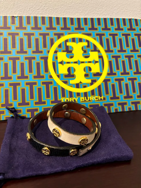 Tory Burch Black and White Leather Wrap Bracelet  - Image 4