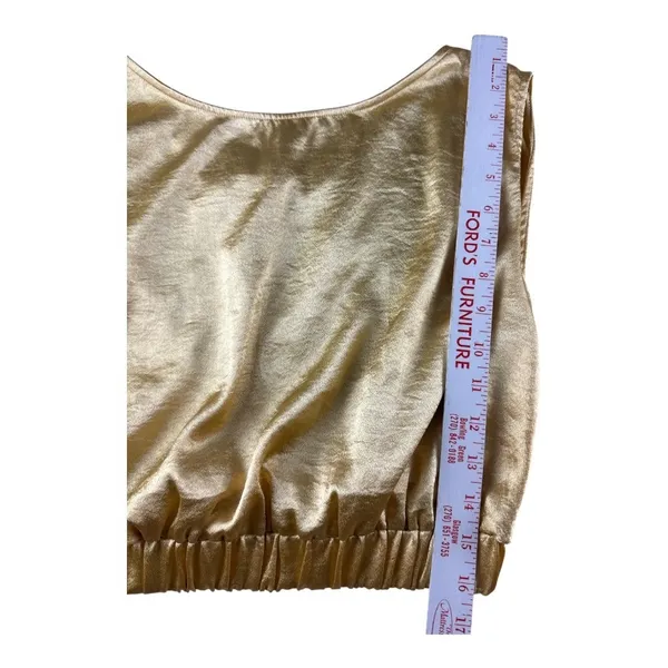 Double Zero Gold Metallic Open Back Tie Crop Top Sleeveless Blouson Lrg Holiday - Image 5