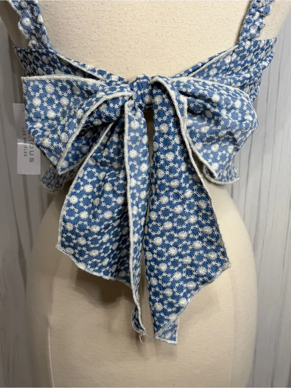 NWT‎ KIRIOUS Cottagecore Embroidered Ruffle Tie Back Crop Top, XL - Image 5
