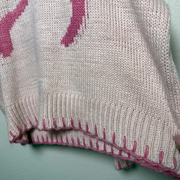 Bailey Rose Women‎ Coquette Sweater Small Pink Intarsia Bow Knit Oversize Dainty - Image 4