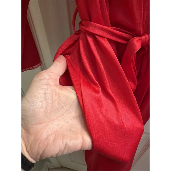 Vintage Samye Robe Red Nylon Lace Trim Pockets Lingerie Victorian‎ Romantic Sz M - Image 8