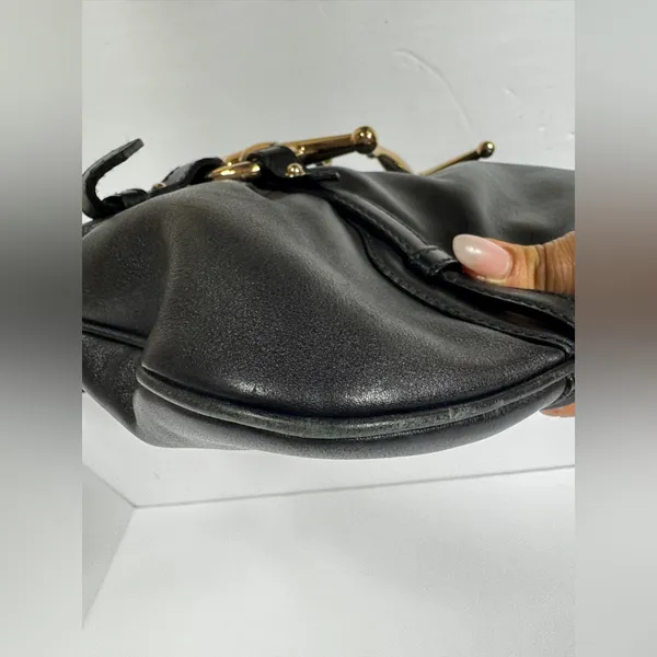 GUCCI Vintage BLACK LEATHER 85TH ANNIVERSARY GG MONOGRAM HOBO BAG - Image 11