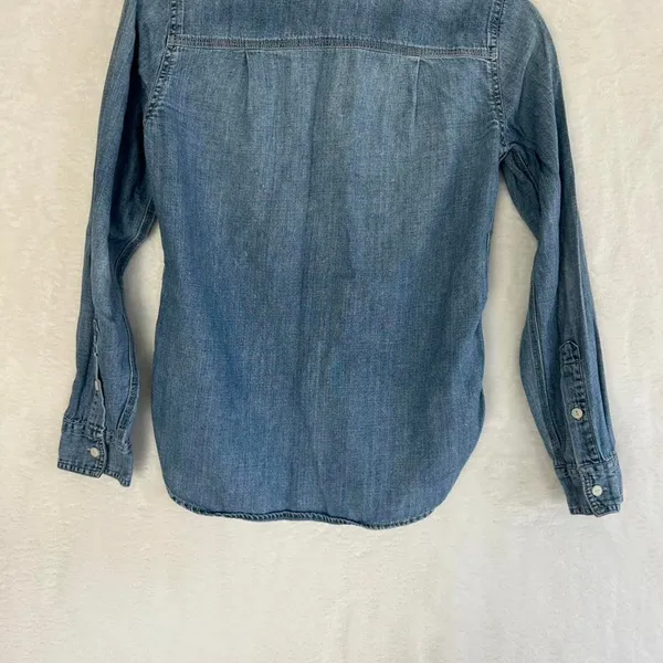 J.Crew Womens Size 0 Chambray Button Down Shirt Blue Long Sleeve Cotton‎ Denim - Image 6