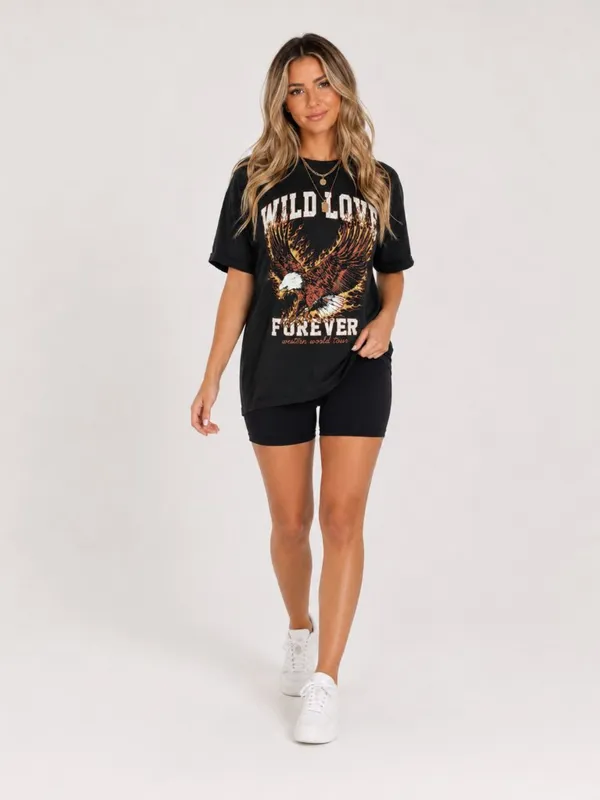 Wild Love Forever Eagle Graphic Tee Black Oversized NWT Size XL - Image 3