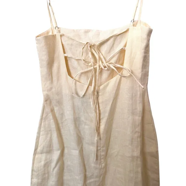SUMMER AWAY Linen Tie Back Mini Dress Yellow Small NEW NWT - Image 4