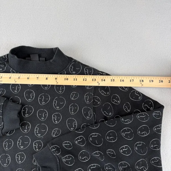 Monki Black Face Print Mock Neck Sweatshirt XXS Line Art Graphic Pullover - Image 4