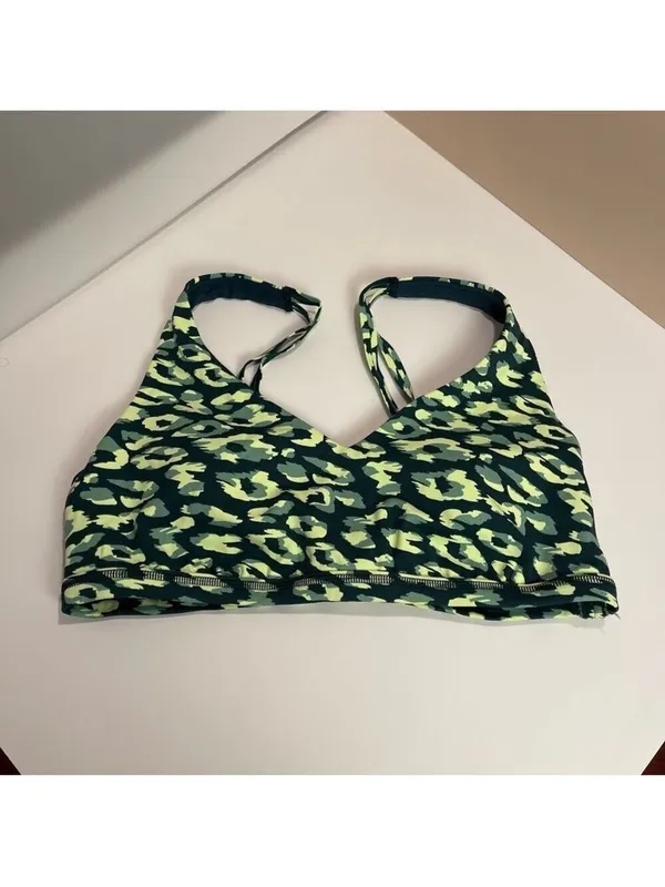 Aerie Sports Bra Womens L OFFLINE Goals Plunge Leopard Print Deep Forest Green - Image 3