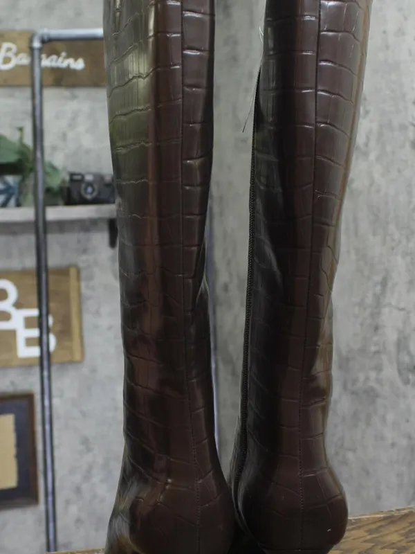 NWT INC International Concepts Sameya Mid-Heel Knee High Boots Brown Croc 10.5M - Image 6