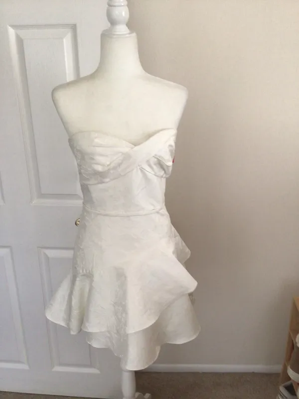 Monique Lhuillier Strapless Tiered Jacquard Mini Dresd-Size 10 - Image 7