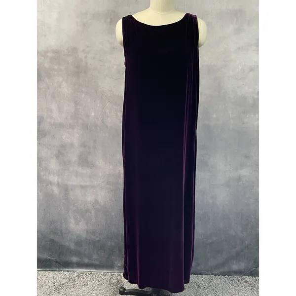 Eileen Fisher Womens Velvet Maxi Dress Size 2 Purple Silk Blend‎ Goth Grunge - Image 2