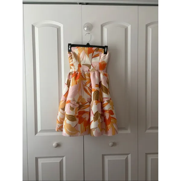 ASOS DESIGN bandeau tiered mini skater dress in yellow floral Size 2 - Image 2
