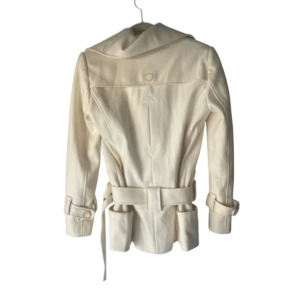 Moda Size Small‎ Wool Blend Cream Button Belted Pea Coat Old Money - Image 5