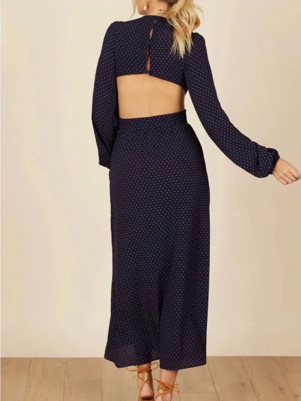 Park & Fifth Avery Cutout Long Sleeve Polka Dot Maxi Dress Small Fall Wedding - Image 4