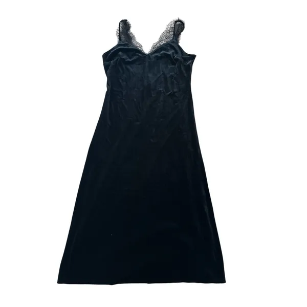 A New Day NWT Sleeveless Velvet‎ Midi Slip Dress Size Large Black Lace Trim - Image 3