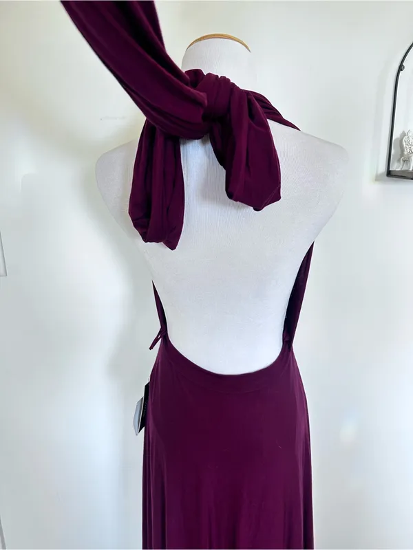 NWT Lulus Burgundy Tricks of the Trade Taupe Convertible Maxi Dress Size Small - Image 6