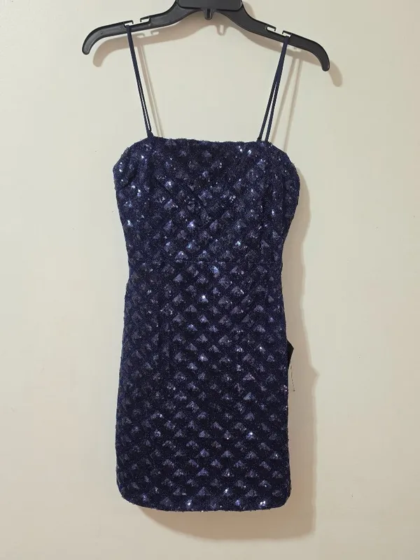 Lulus Shimmering Vibes Lurex Sequin Lace Up Mini Dress - Navy Blue - Size M - Image 2