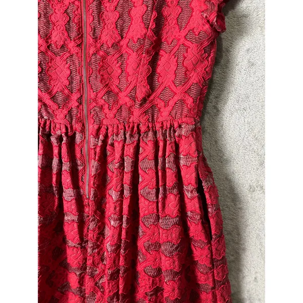 Moulinette Soeurs Anthropologie Red Lace Fit & Flare Dress Romantic‎ Coquette 12 - Image 3