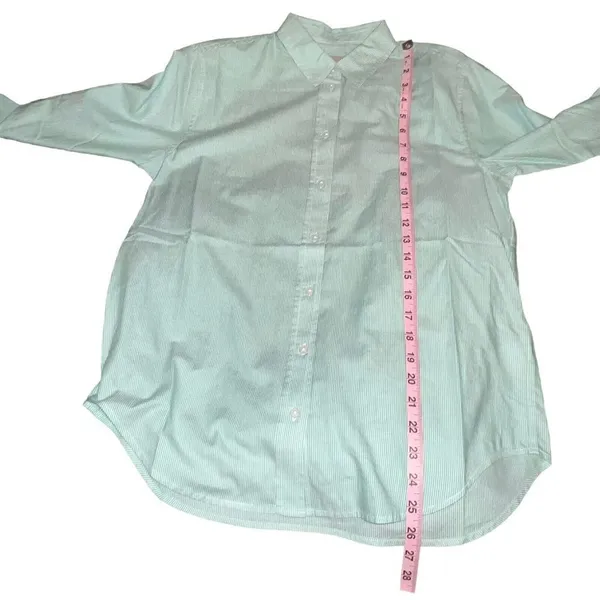 Everlane Womens Cotton Oversized Shirt 2‎ Mint Green White Pinstripe Button Down - Image 3