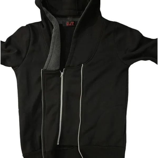 DJT Hoodie Fashion Waist Jacket Womens Black Double Zipper Casual Sporty Size L‎ - Image 3