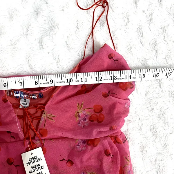 NEW Urban Outfitters Pink Cherry Mesh Summer Bright Side Lace-up Mini Dress M - Image 8