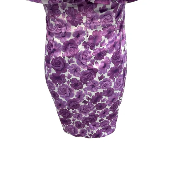 Oh Polly Show Me‎ Off Off Shoulder Ruffle Satin Mini Dress Lilac Floral US 8 NWT - Image 10