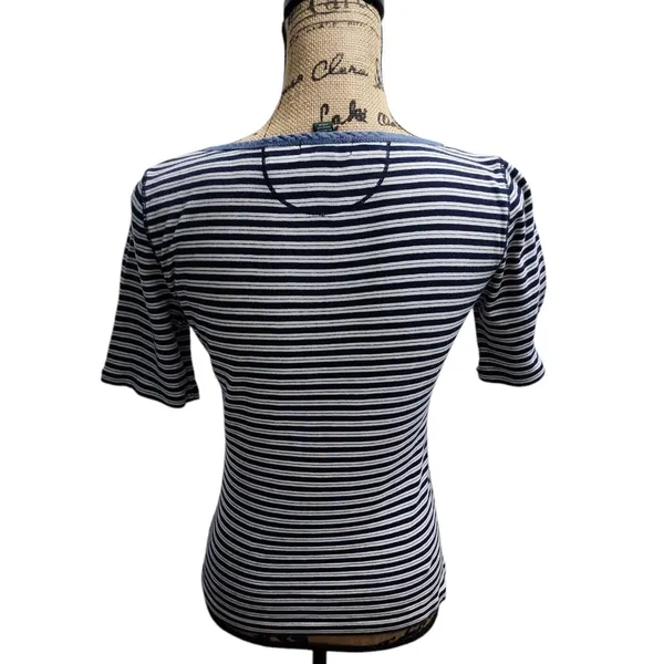 LRL Ralph Lauren Striped Top Denim‎ Trim Casual Tee Shirt Small - Image 3